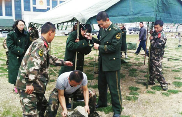 བོད་ལྗོངས་སྤྱི་བདེ་མཐའ་སྲུང་སྐྱིད་རོང་ཞིབ་བཤེར་ས་ཚིགས་ཀྱི་དཔོན་དམག་ཚོས་གེགས་སེལ་མྱུར་སྐྱོབ་ལས་དོན་སྤེལ་བ།